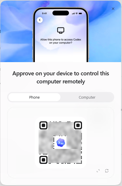 ChatGPT Remote setup screen showing the phone pairing QR code