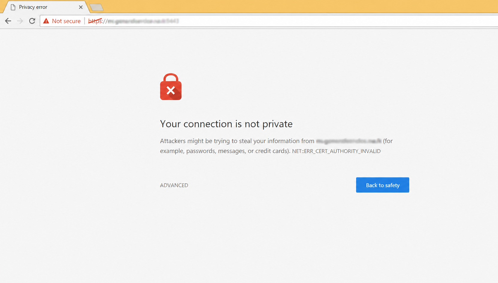 Chrome Privacy error showing Not secure, Your connection is not private, and NET::ERR_CERT_AUTHORITY_INVALID