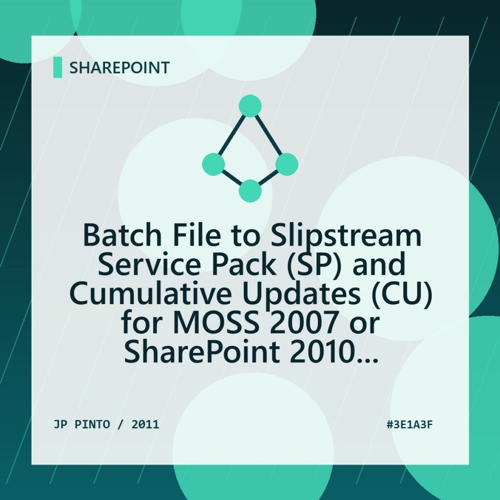 Featured image for Batch File to Slipstream Service Pack (SP) and Cumulative Updates (CU) for MOSS 2007 or SharePoint 2010