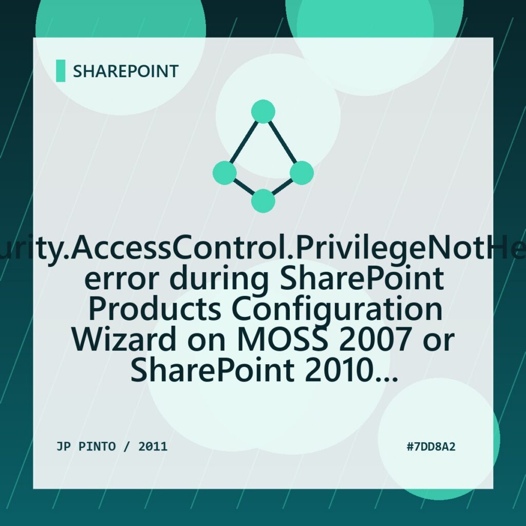Featured image for System.Security.AccessControl.PrivilegeNotHeldException error during SharePoint Products Configuration Wizard on MOSS 2007 or SharePoint 2010