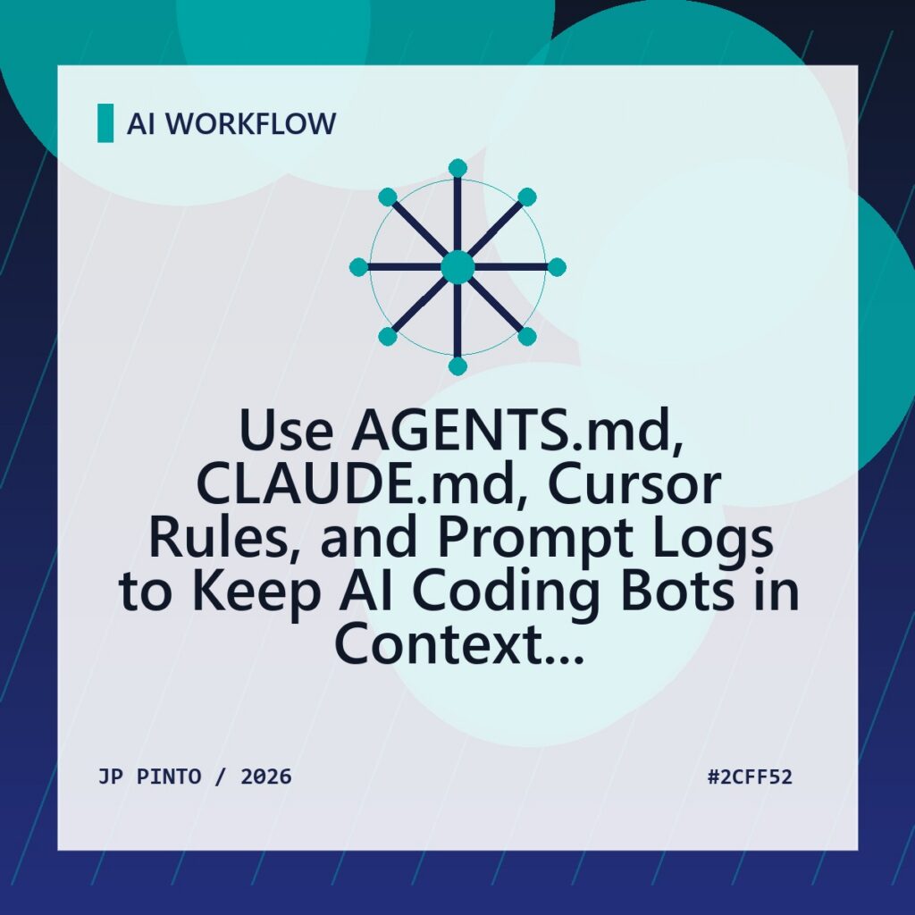 Featured image for Use AGENTS.md, CLAUDE.md, Cursor Rules, and Prompt Logs to Keep AI Coding Bots in Context