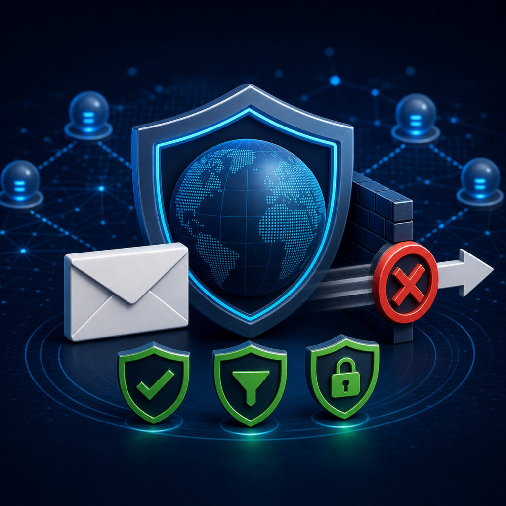 Shield protecting a domain while unauthorized outbound email is blocked